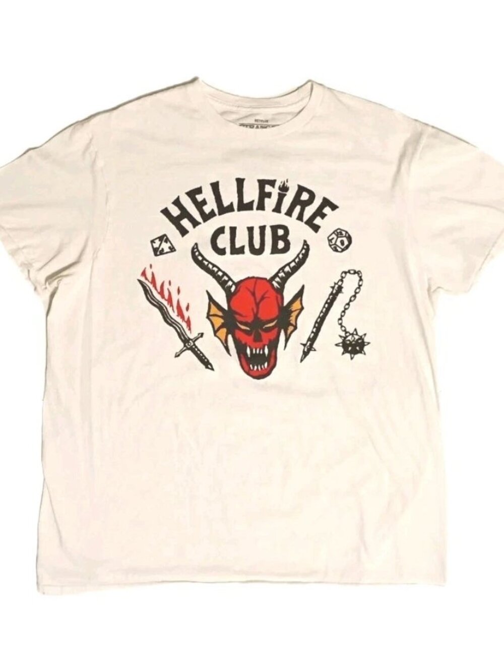 Stranger Things Hellfire Club T-Shirt Adult Large Netflix Short Sleeve White